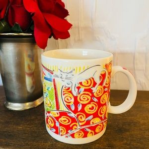 Whimsical Artsy Cat Floral Mug by Mary Graves
